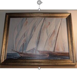 Beautiful sailboat painting in gilded gold frame